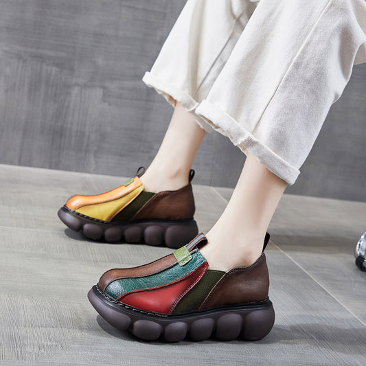 Women's Autumn British Color Matching Genuine Muffin Soft Bottom Canvas Shoes