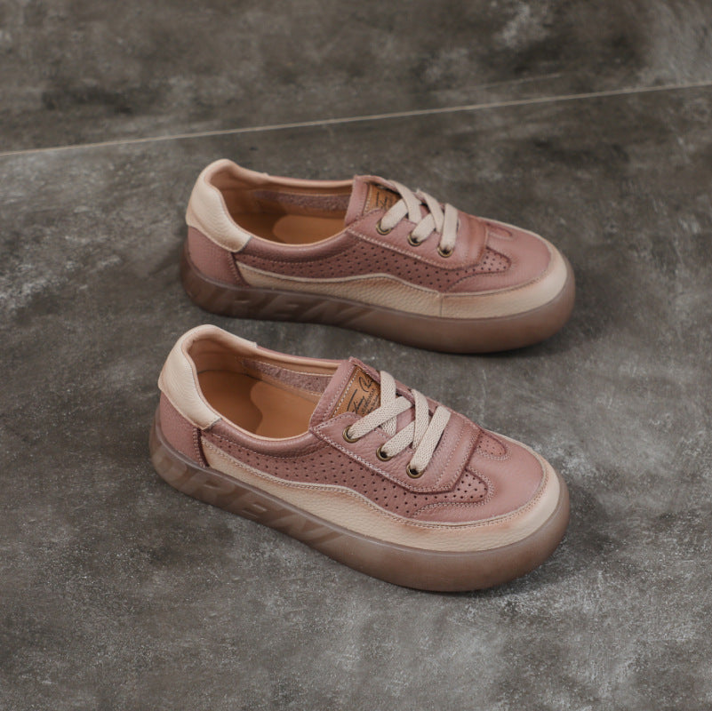 Women's Layer Cowhide Shallow Mouth Pumps Retro Casual Shoes