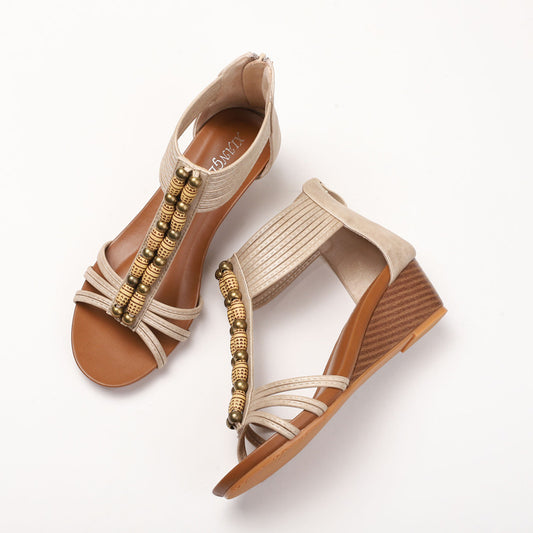 Women's Retro Wedge Bohemian Holiday Back Zipper Sandals