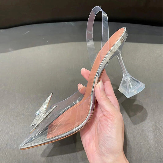 Women's Spring Pointed Toe Transparent Cap Rhinestone Sandals