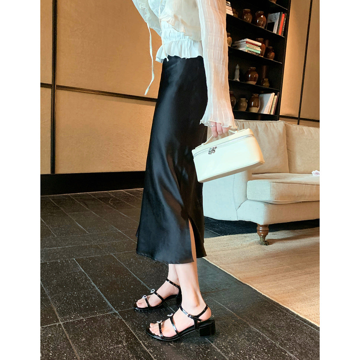 Women's Heart-shaped Drill Buckle Thick Flat For Sandals