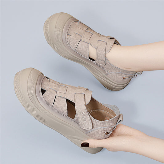 Women's Cowhide Platform Genuine Thick Bottom Hollow Sandals