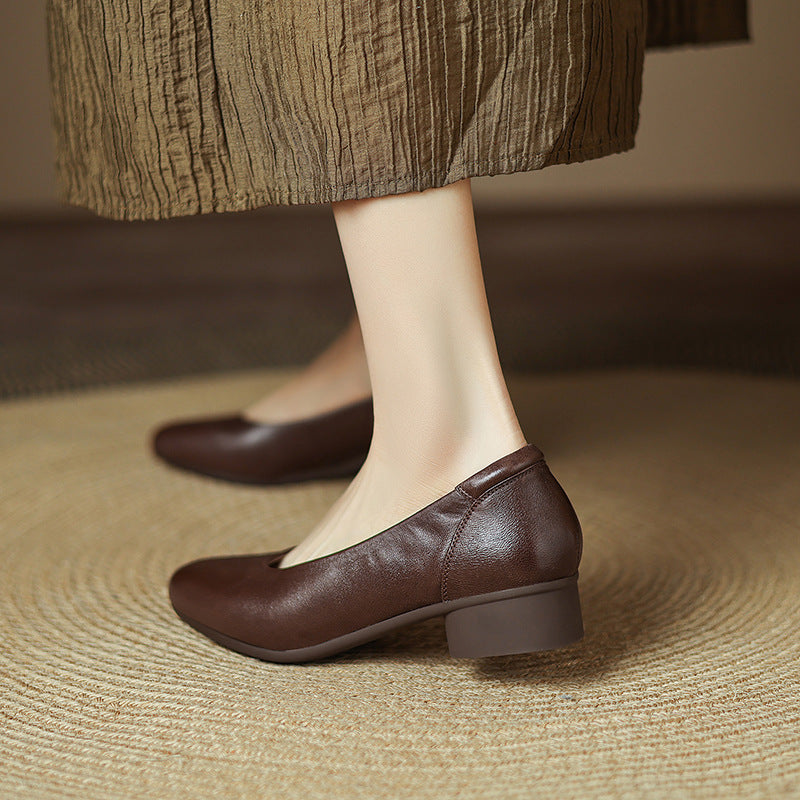 Women's Light Luxury Sheepskin Grandma Pointed Toe Chunky Women's Shoes