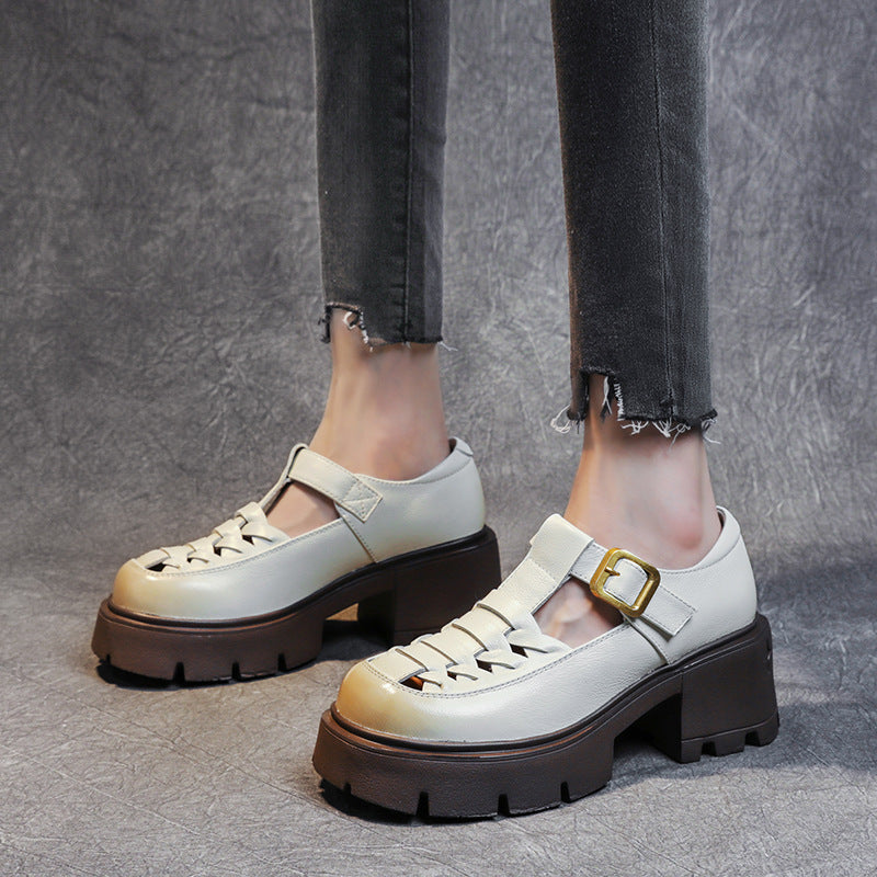 Women's Layer Cowhide Summer Hollow Retro Breathable Sandals