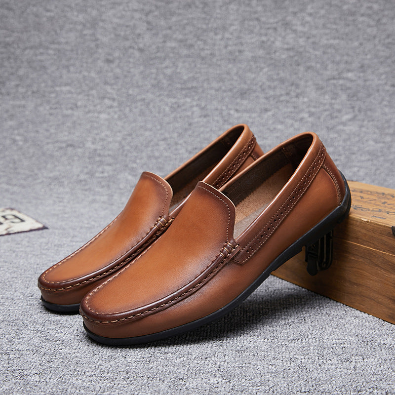 Men's Texture Waxing Spring Genuine Slip-on Comfortable Loafers