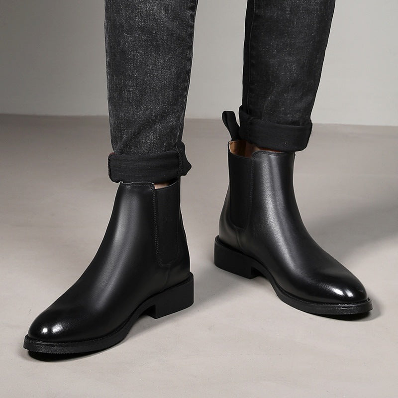 Men's Martin Autumn Cowhide Pointed Chelsea Slip-on Boots
