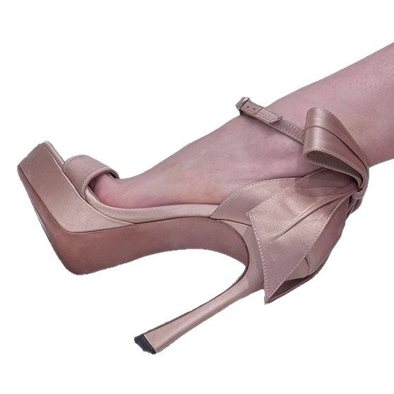 Women's French Platform Champagne Bow High Stiletto Lolita Women's Shoes