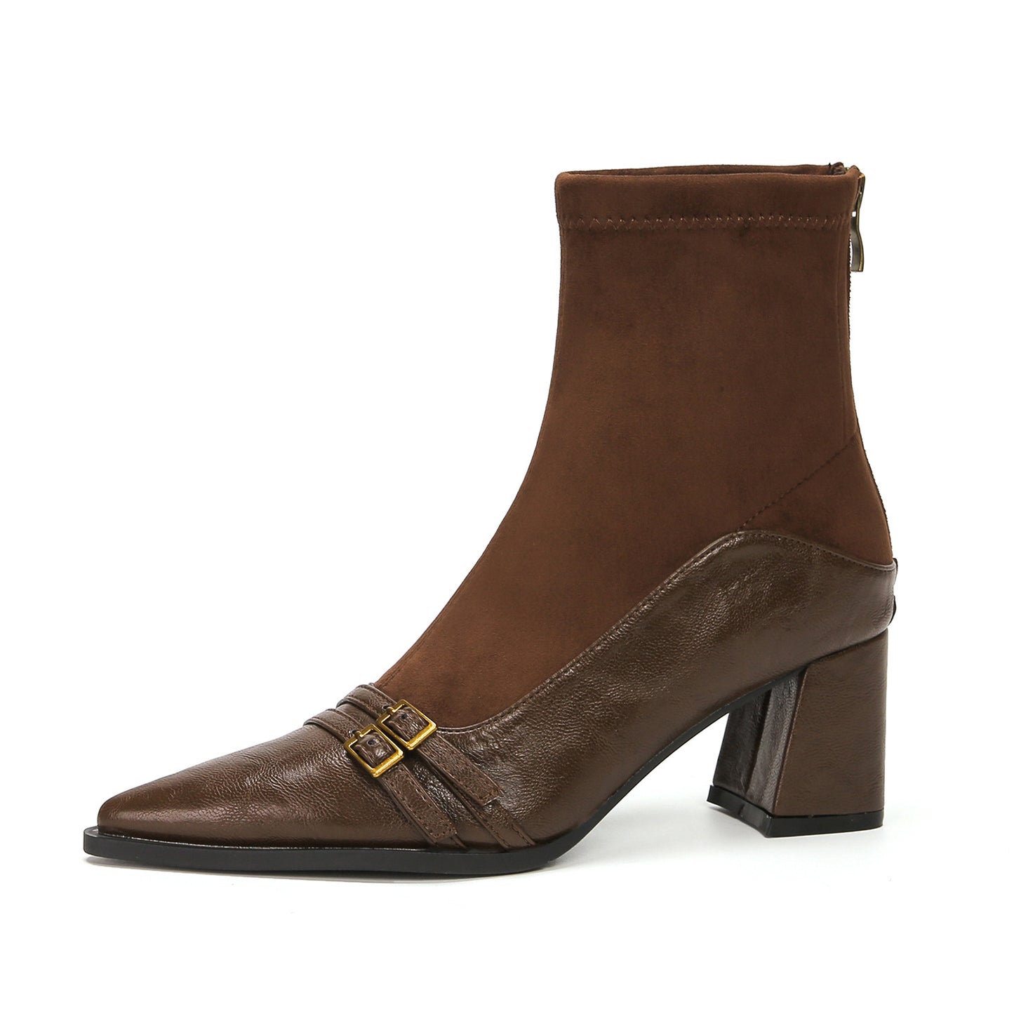 Women's Ankle Chunky Pointed Stitching Middle Chelsea Boots