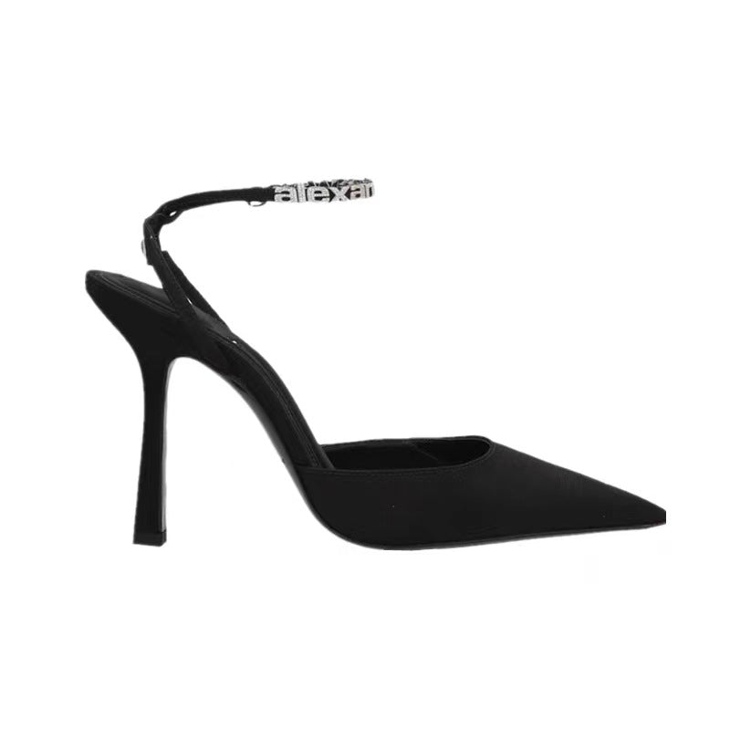 Women's Rhinestone Letters High Stiletto Sexy Black Heels