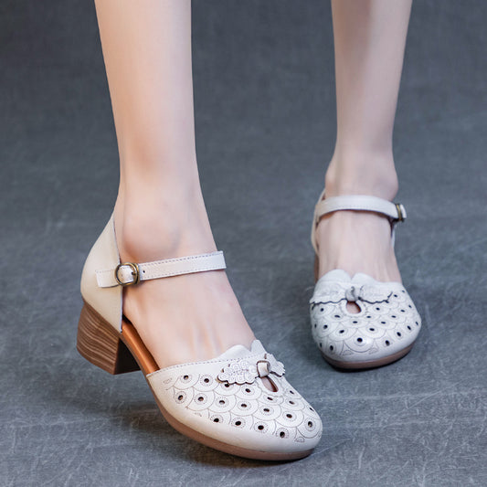 Women's Summer Retro Chinese Chunky Top Layer Heels