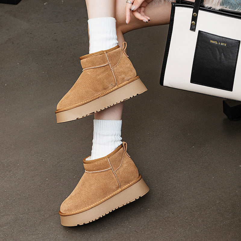 Women's Winter Cowhide Ankle Genuine Thick Bottom Warm Keeping Snow Boots