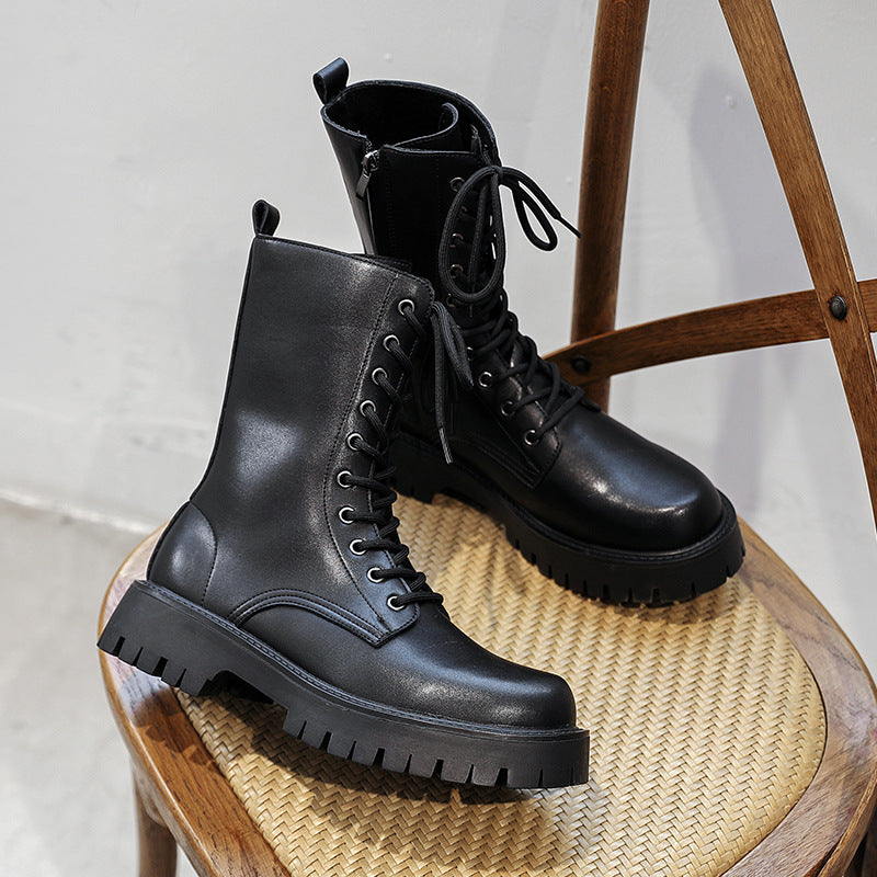 Men's Round Head High Top Length Thick Bottom Mid Heels