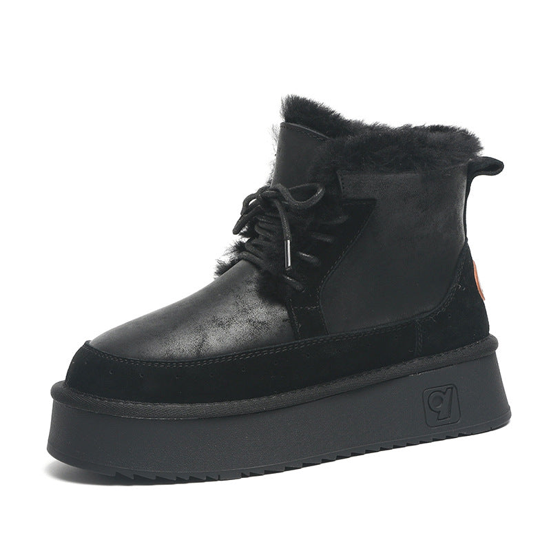 Women's Genuine Wool Thick-soled Short Winter Fleece-lined Snow Boots