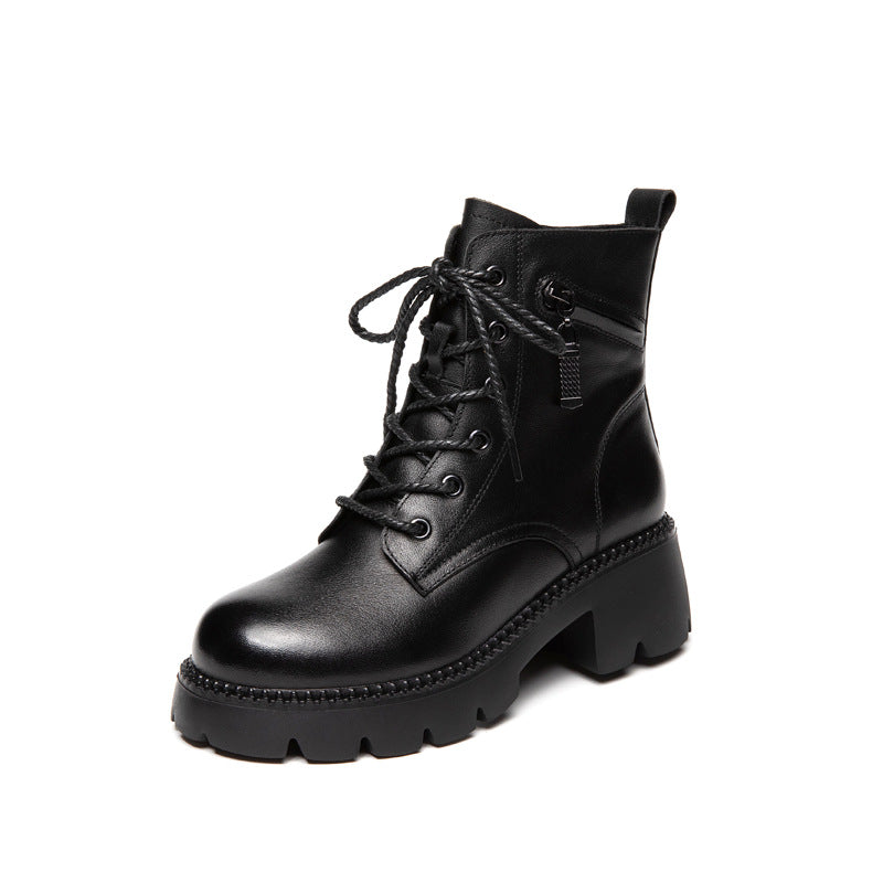 Women's Layer Cowhide Platform Martin Genuine Winter Boots