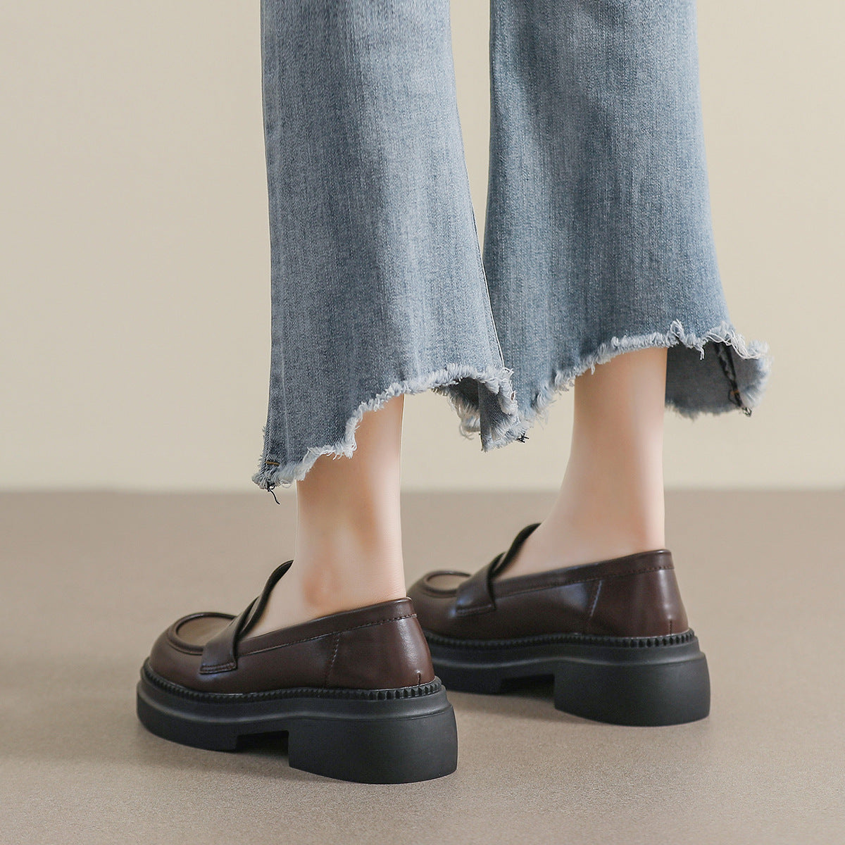 Women's Platform Retro British Style Black Soft Loafers