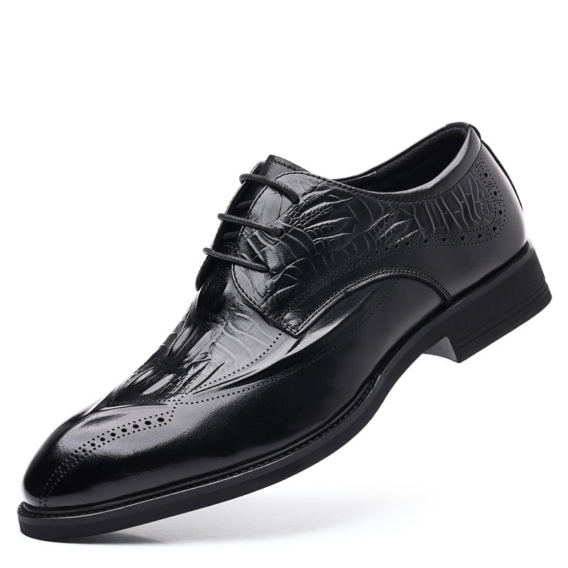 Men's Top Layer Cowhide British Style Genuine Brogue Crocodile Pattern Formal Men's Shoes