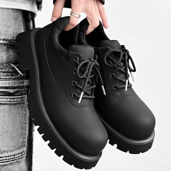 Men's Matte Derby High-grade Big Head Black Leather Shoes