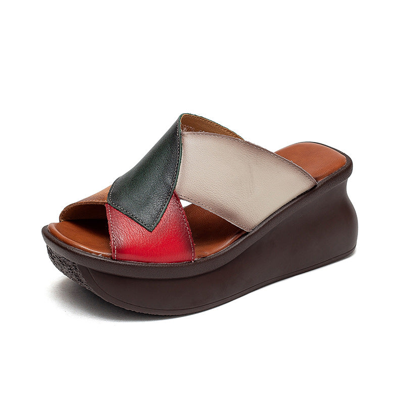 Platform Contrast Color Fashion Retro Mom Sandals