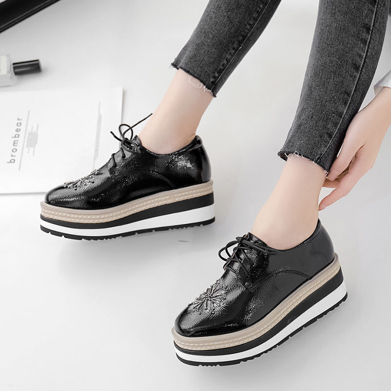 Women's Platform Thick-soled Autumn Striped Carved Wedge Casual Shoes