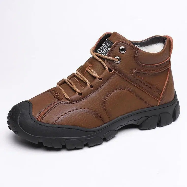 Men's Cotton Fleece-lined Thickened Waterproof Leisure Outdoor Leather Shoes