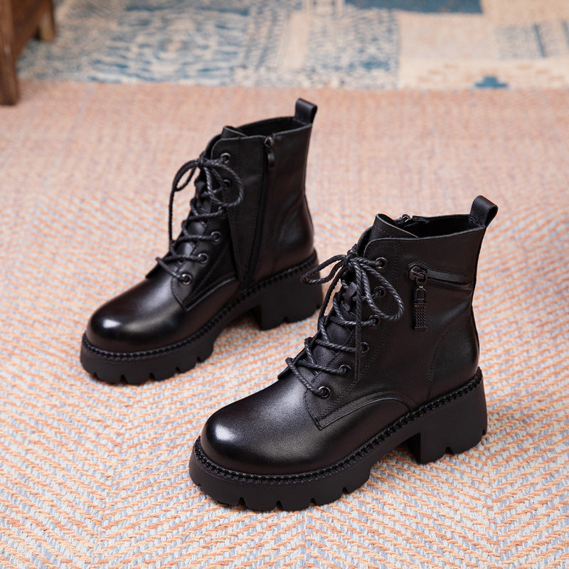 Women's Layer Cowhide Platform Martin Genuine Winter Boots