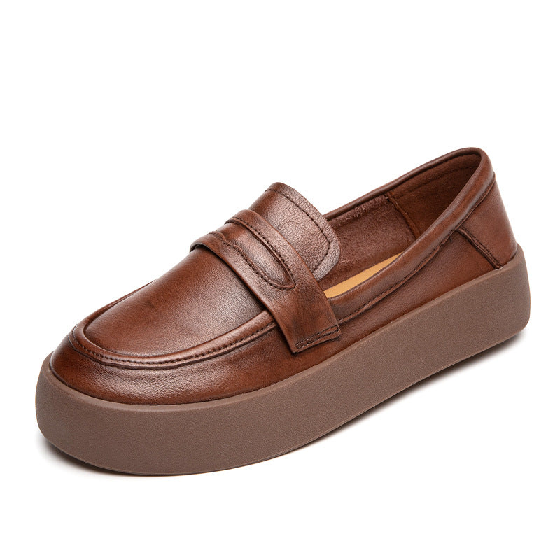 Layer Cowhide Slip-on Flat Commuter Pumps Loafers