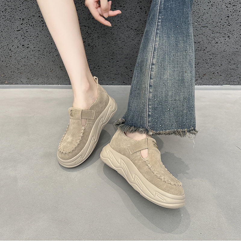 Women's Layer Cowhide Platform Chinese Style Small Retro Women's Sports Shoes