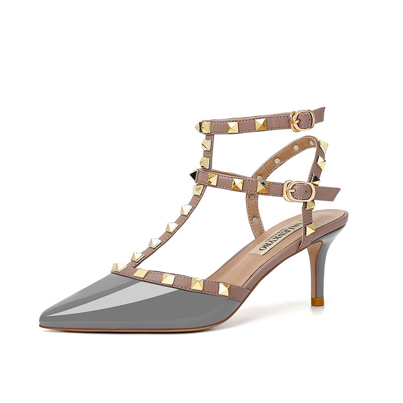 Women's Pointed High Toe Cap Stiletto Rivet Women's Shoes
