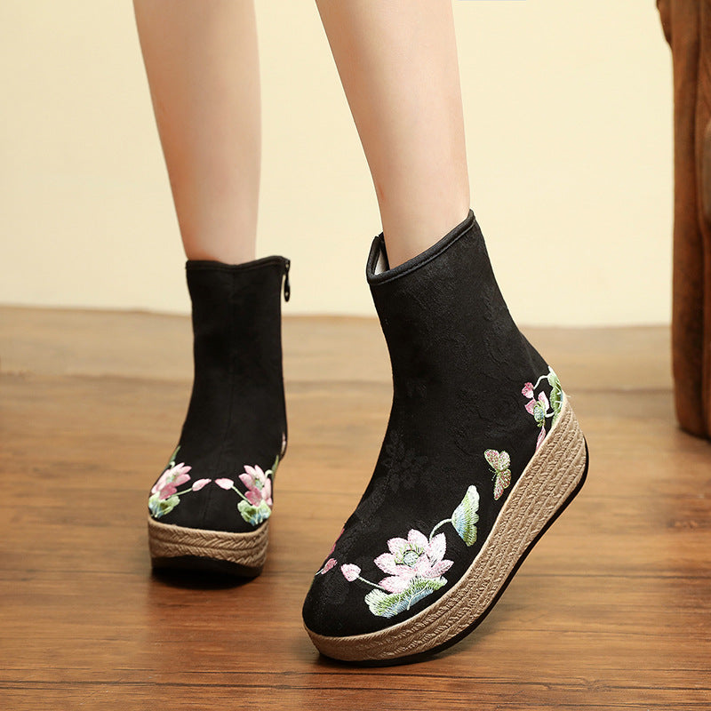 Jacquard Ethnic Style Fleece-lined Cotton Gold Mink Veet Lining Women's Shoes