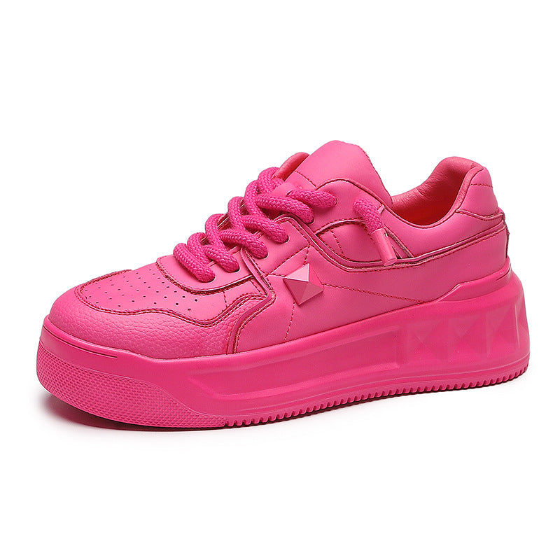 Women's White Autumn Genuine Rose Red Rivet Casual Shoes