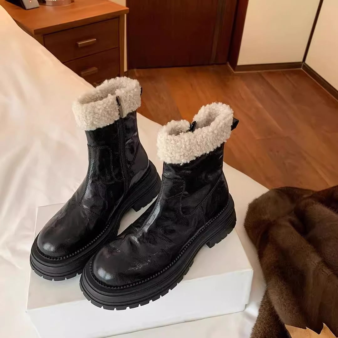 Women's Martin To Winter Small Fleece-lined Platform Lamb Snow Boots