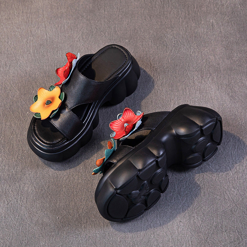 Women's Layer Cowhide For Summer Breathable Ethnic Style Sandals