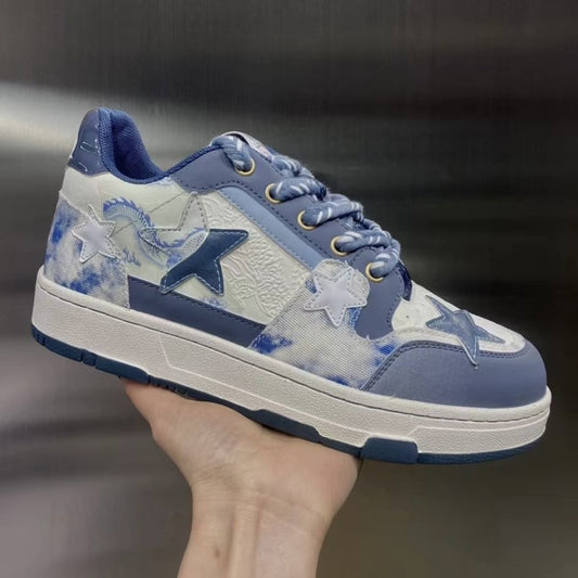 Women's & Men's Style Blue White Porcelain Star Pattern Men's Shoes