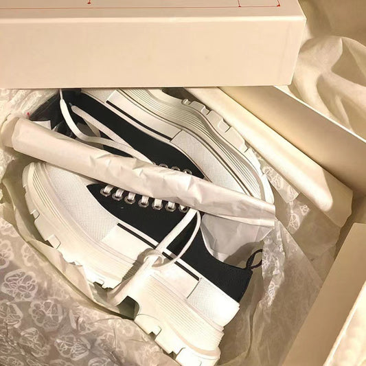 Women's Mcqueen Platform Autumn White Heightened Daddy Canvas Shoes