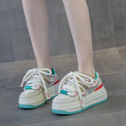 Women's Autumn Versatile White Genuine Elevator Thick Casual Shoes