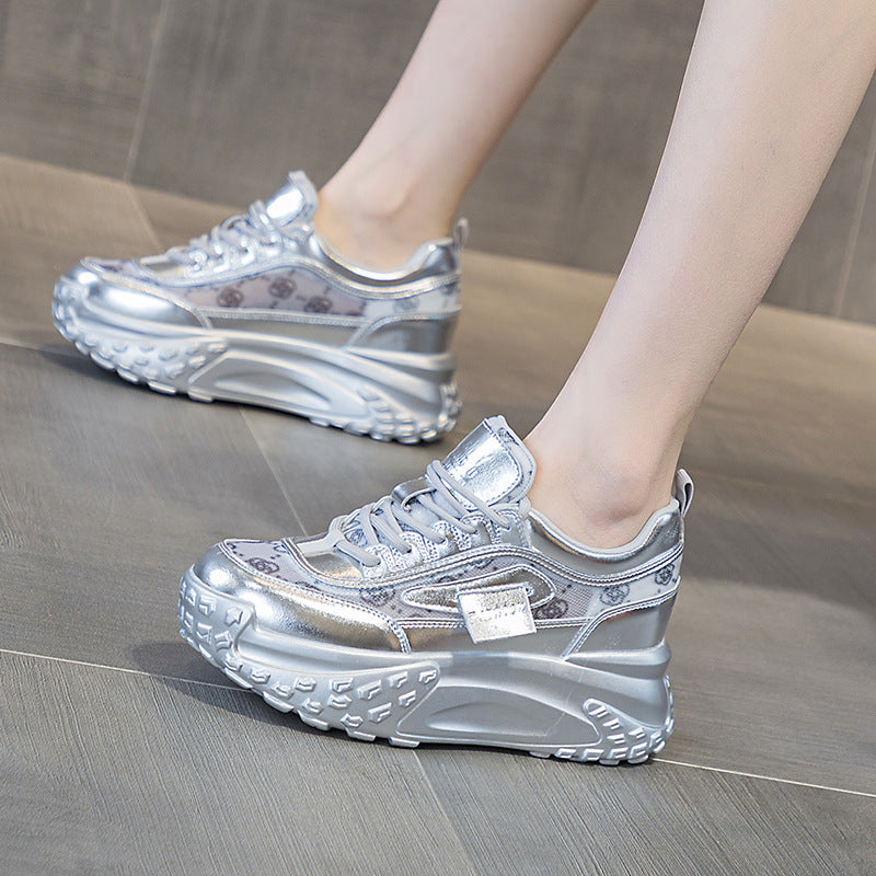 Women's Spring French Round Head Thick Bottom Height Women's Casual Shoes