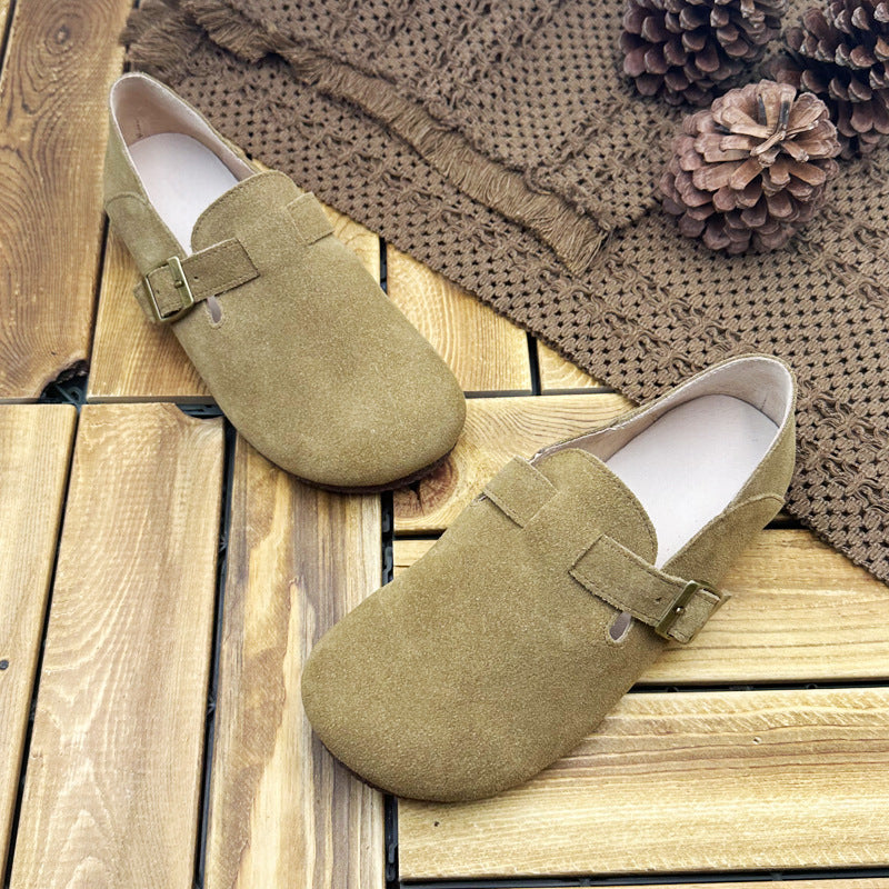 Women's Can Wear Round Toe Cow Split Leather Shoes