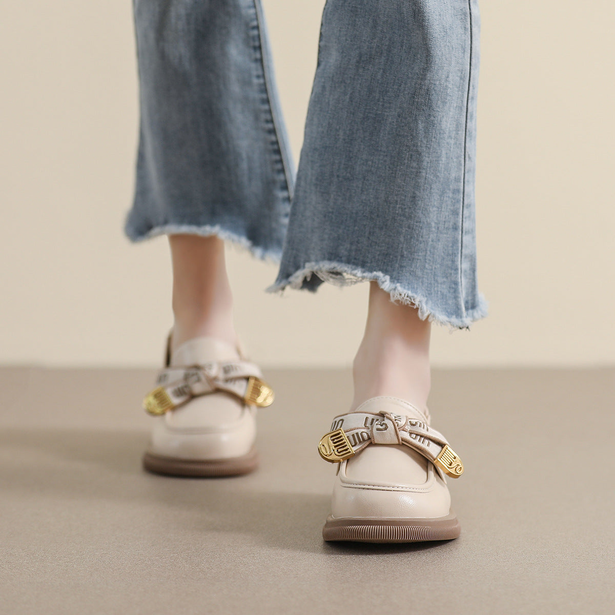 Female Platform Bow Vintage Two Wear Soft Loafers