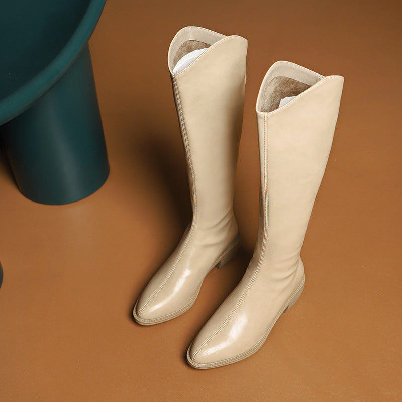 Cut Milk Tea Brown Chunky Female Boots