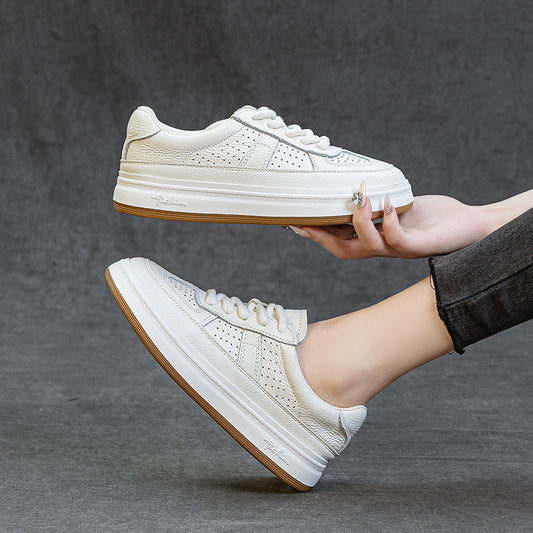 Women's Layer Cowhide Easy Wear Hollow Hole Men's Shoes