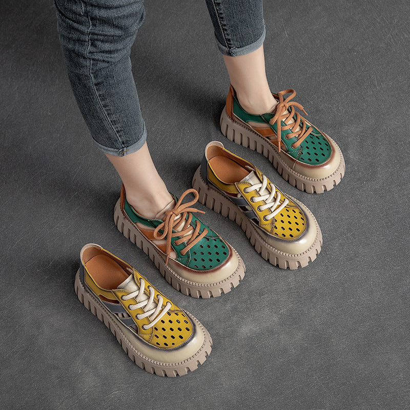 Women's Color Tide Head Layer Cowhide Retro Roman Sandals