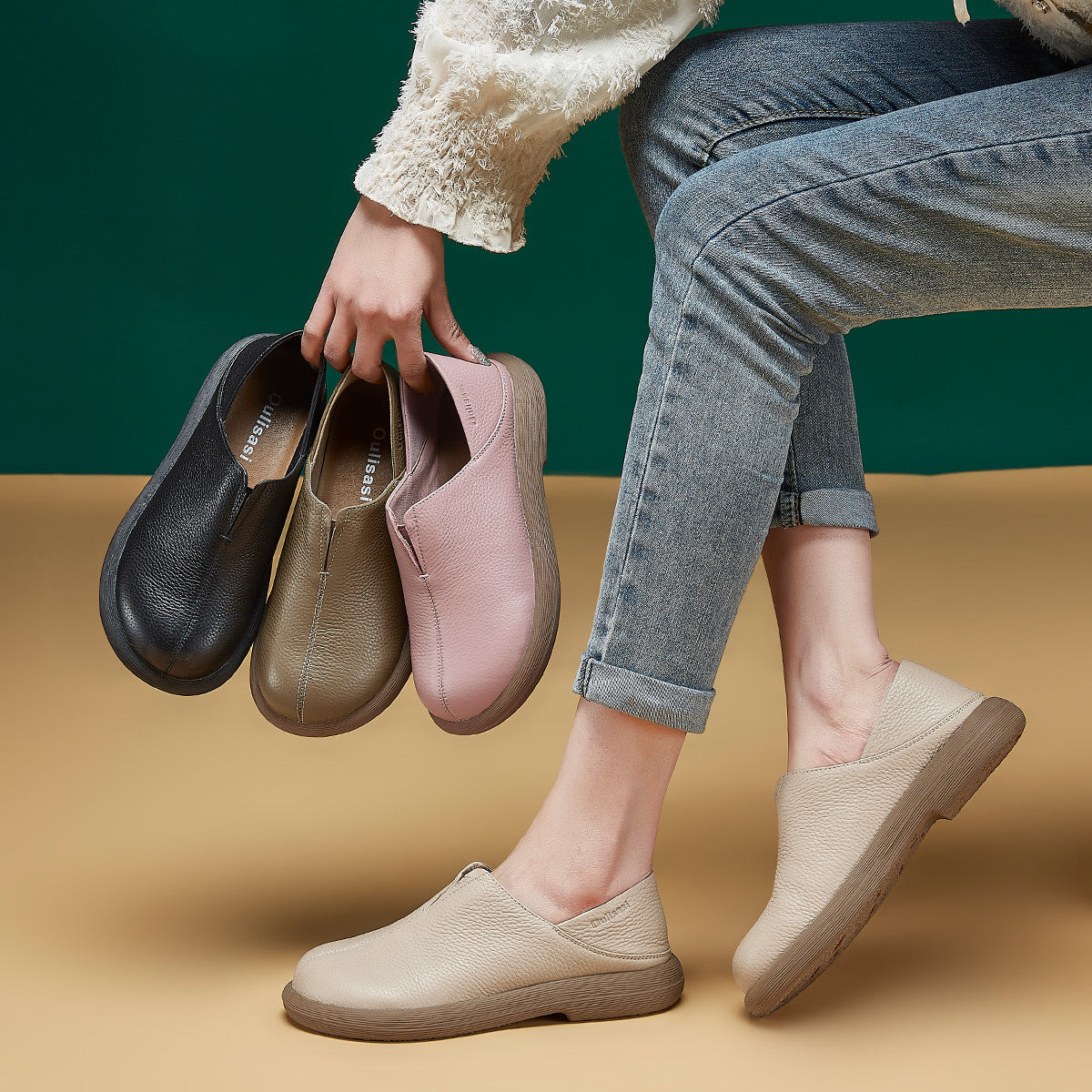 Women's British Style Retro Deep Mouth Slip-on Casual Shoes