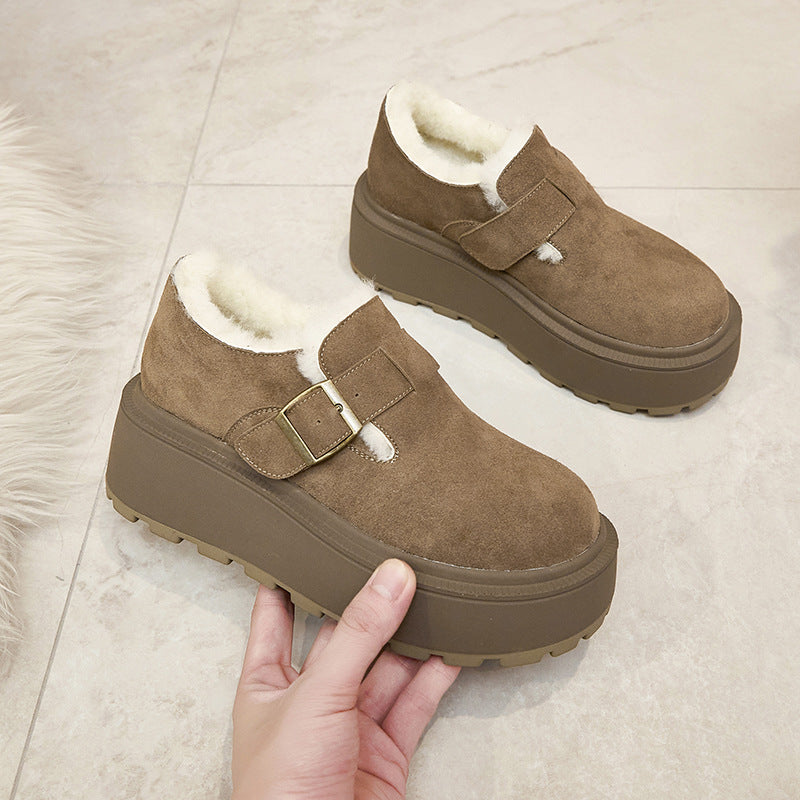 Women's Genuine Platform Beanie Fleece-lined Keep Warm Casual Shoes