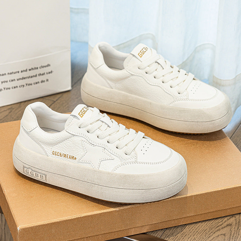 Women's Genuine Platform White Spring Distressed Color Casual Shoes