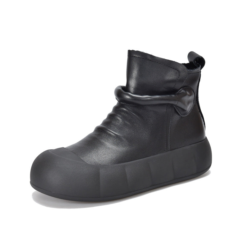 Retro Leisure Pump Platform Ankle Genuine Literary Boots