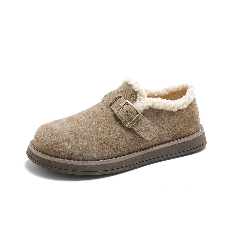 Women's Genuine Flat Fleece Lined Cotton Mary Casual Shoes