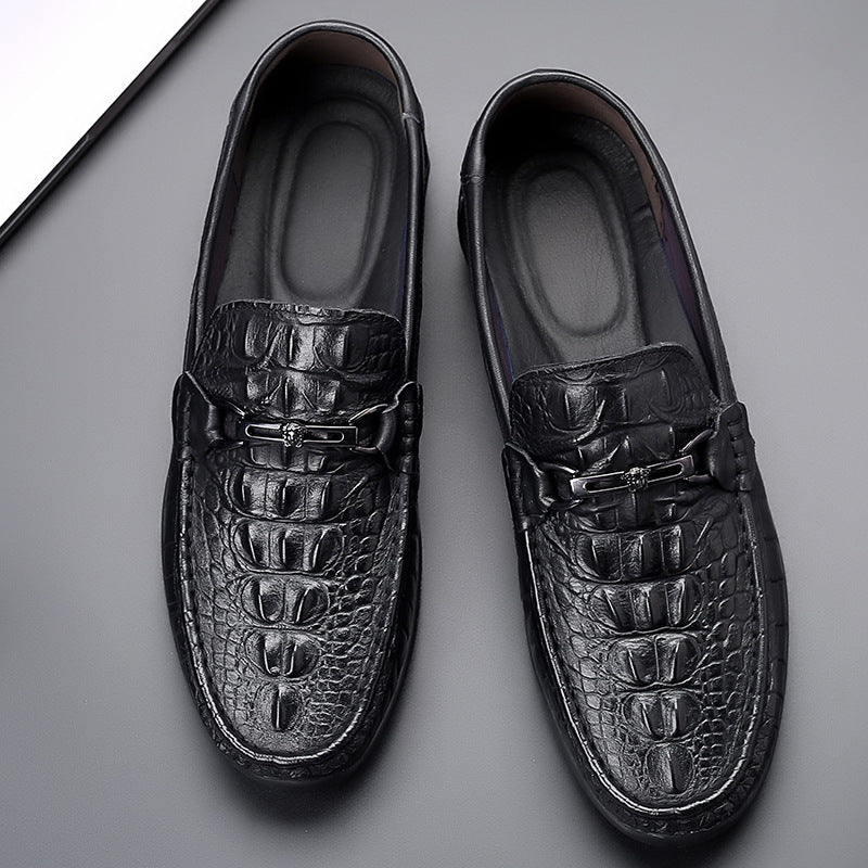 Men's Dad Crocodile Pattern First Layer Cowhide Breathable Men's Shoes