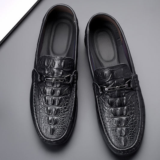 Men's Dad Crocodile Pattern First Layer Cowhide Breathable Men's Shoes