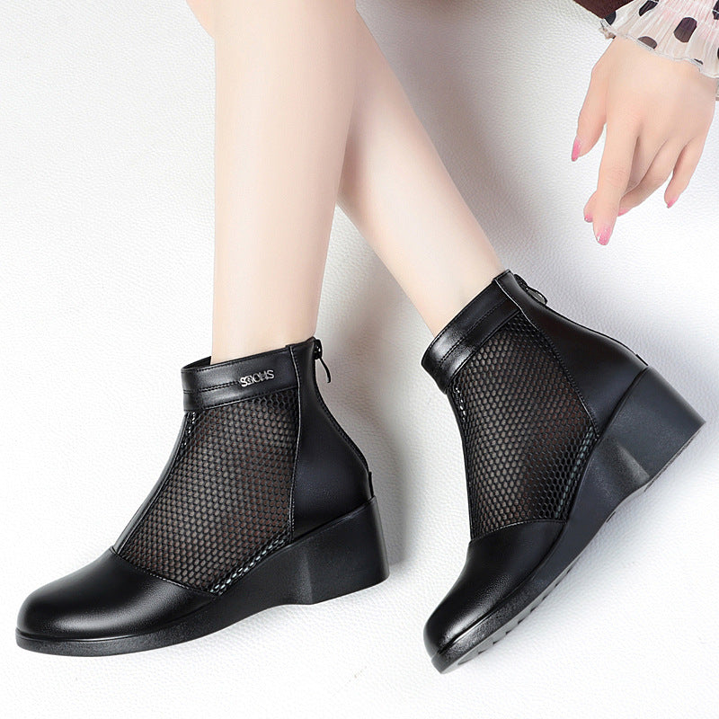 Women's Mesh Mid Chunky Martin British Style Sandals