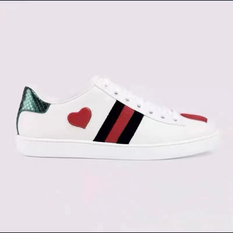 Women's & Men's Embroidered Genuine Bee White Sports Love Casual Shoes